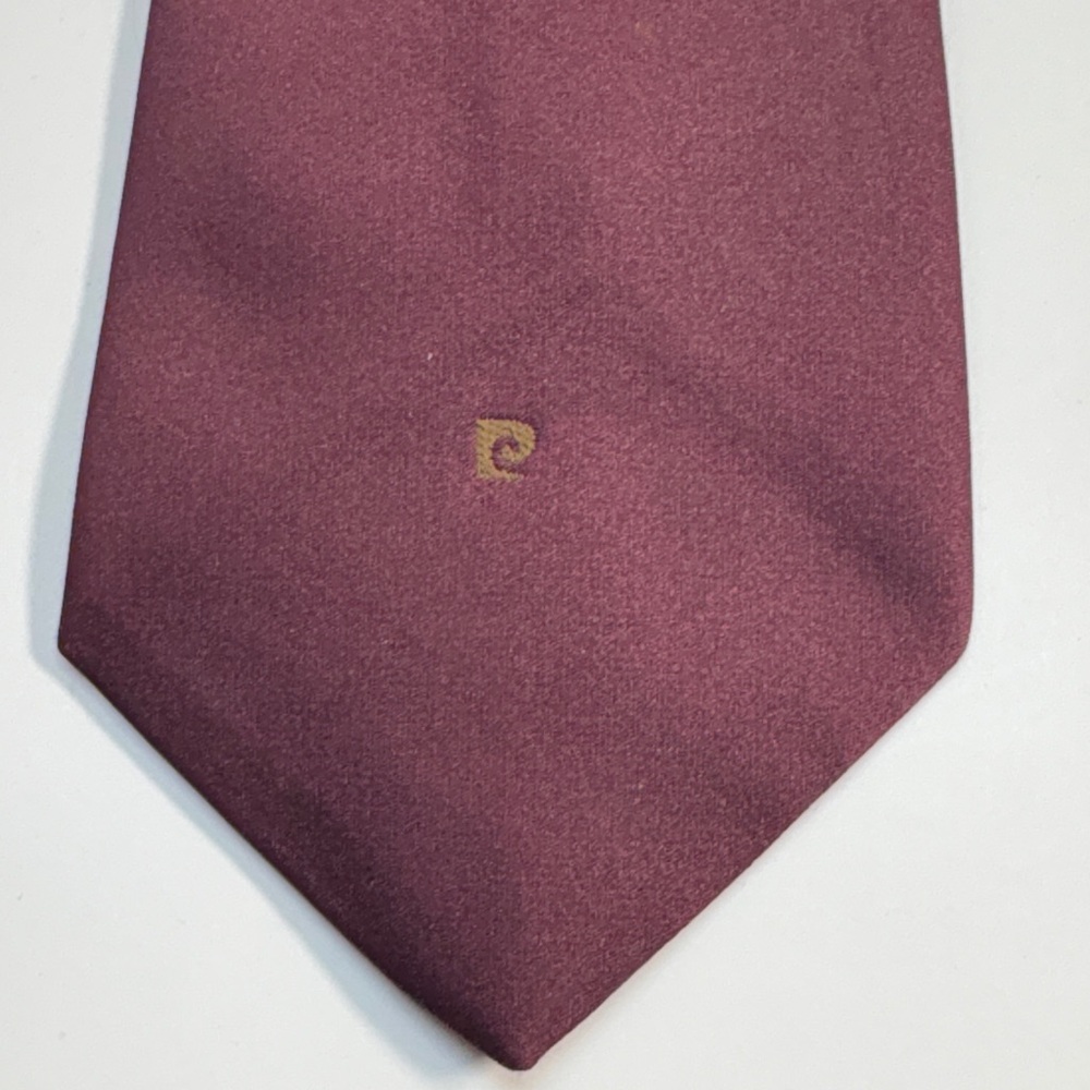 Vintage Pierre Cardin Wine Silk Tie with Gold Logo and Shades of Brown Stripes